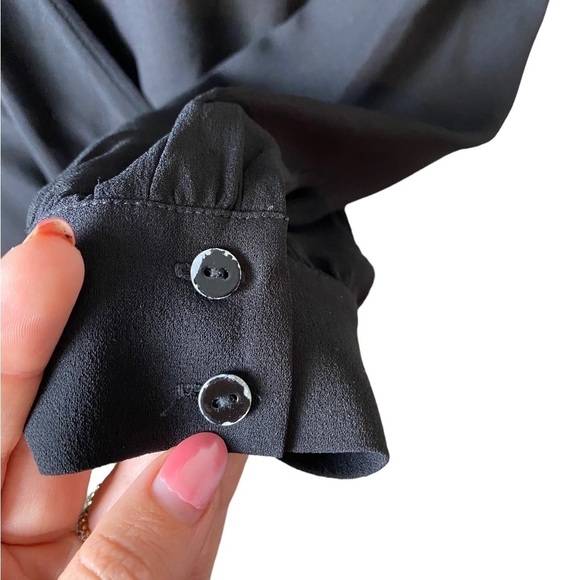 Eileen Fisher Black Surplice Wrap Silk Blouse - Picture 3 of 7